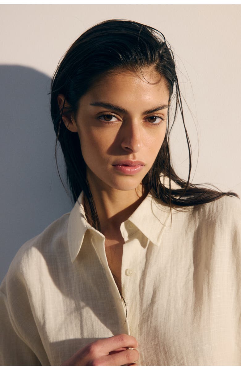 H&M Broderie Anglaise Beach Shirt, Alternate, color, Cream