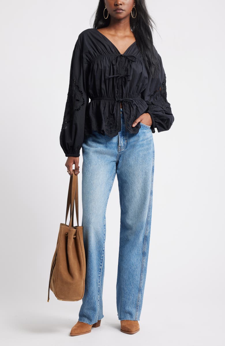 Long Sleeve Cotton Eyelet Top