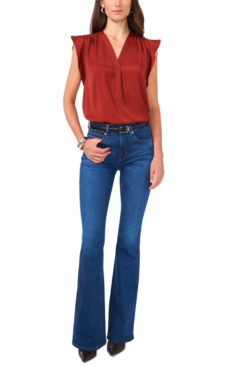 Vince Camuto Ruffle Sleeve Satin Top, Alternate, color, Fired Brick