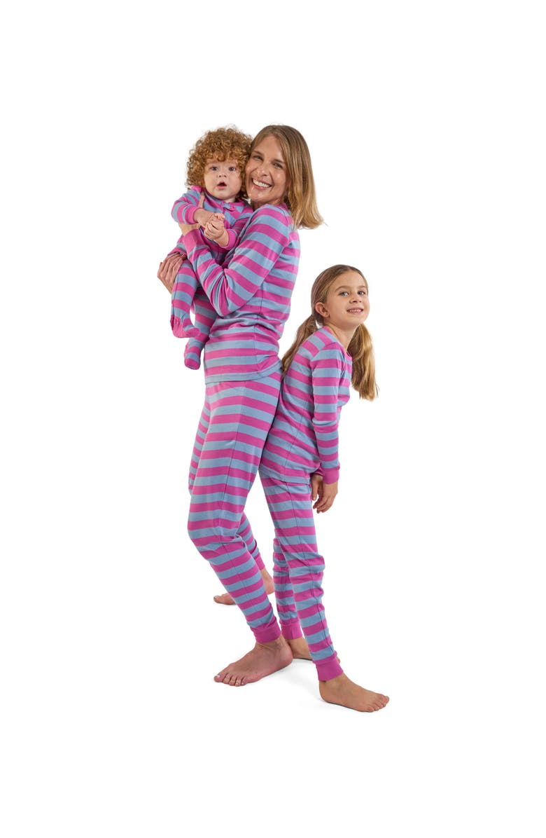 Leveret Kids Footed Striped Cotton Matching Family Pajamas, Alternate, color, Purple & Denim