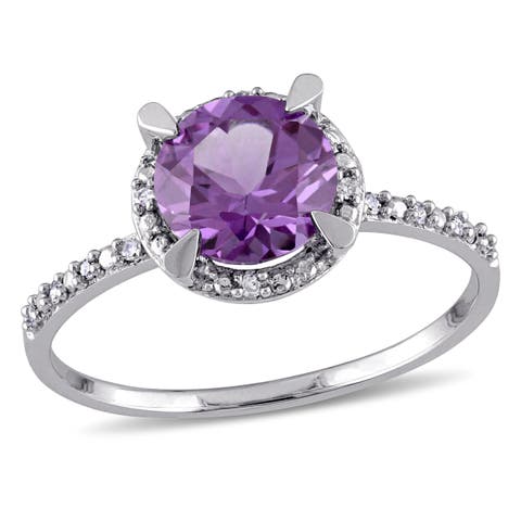 Gemstone & Diamond Halo Ring 10k