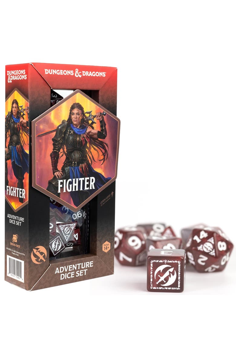 D&D Adventure Dice Fighter Red, 17Pc Rpg Die Set, Main, color, Red