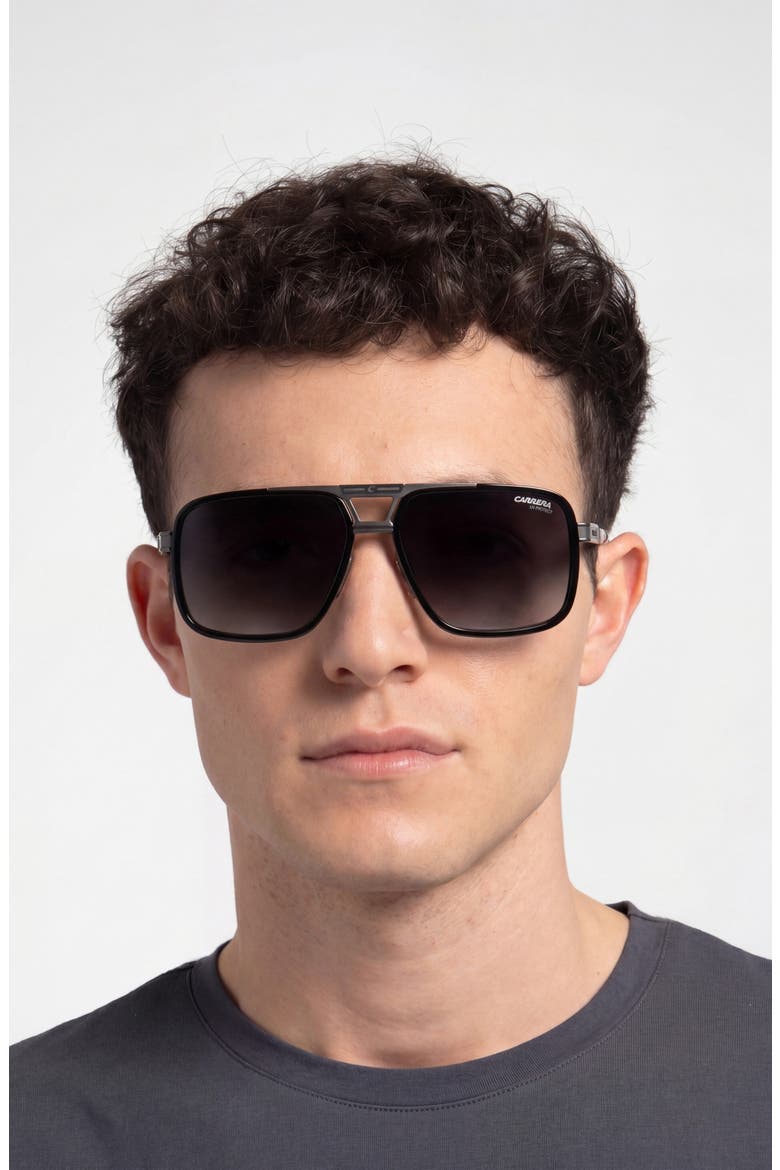 61mm Gradient Rectangular Sunglasses, Alternate, color, BLACK DARK RUTHENIUM/ GREY