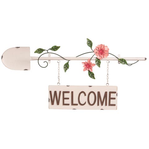 30 Inch White Metal Spring Shovel Decor Shabby Chic Decorative Object for Spring Home Decoration