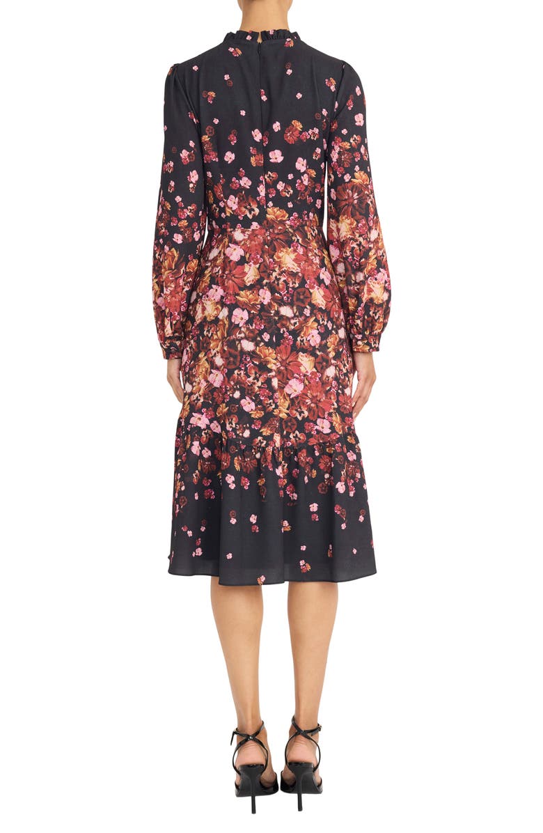 Maggy London Floral Long Sleeve Tiered Dress, Alternate, color, Black/ Rust/ Pink
