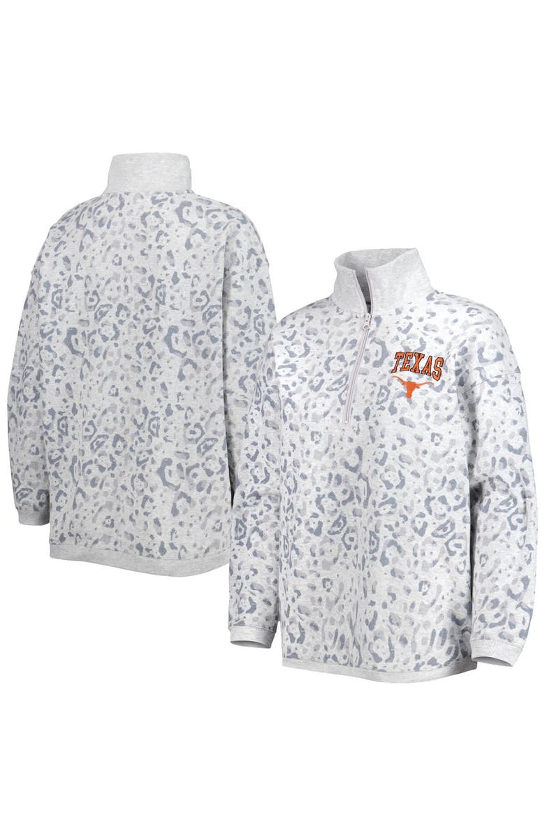 GAMEDAY COUTURE Women's Gameday Couture Heather Gray Texas Longhorns Leopard Quarter-Zip Sweatshirt, Main, color, Heather Navy