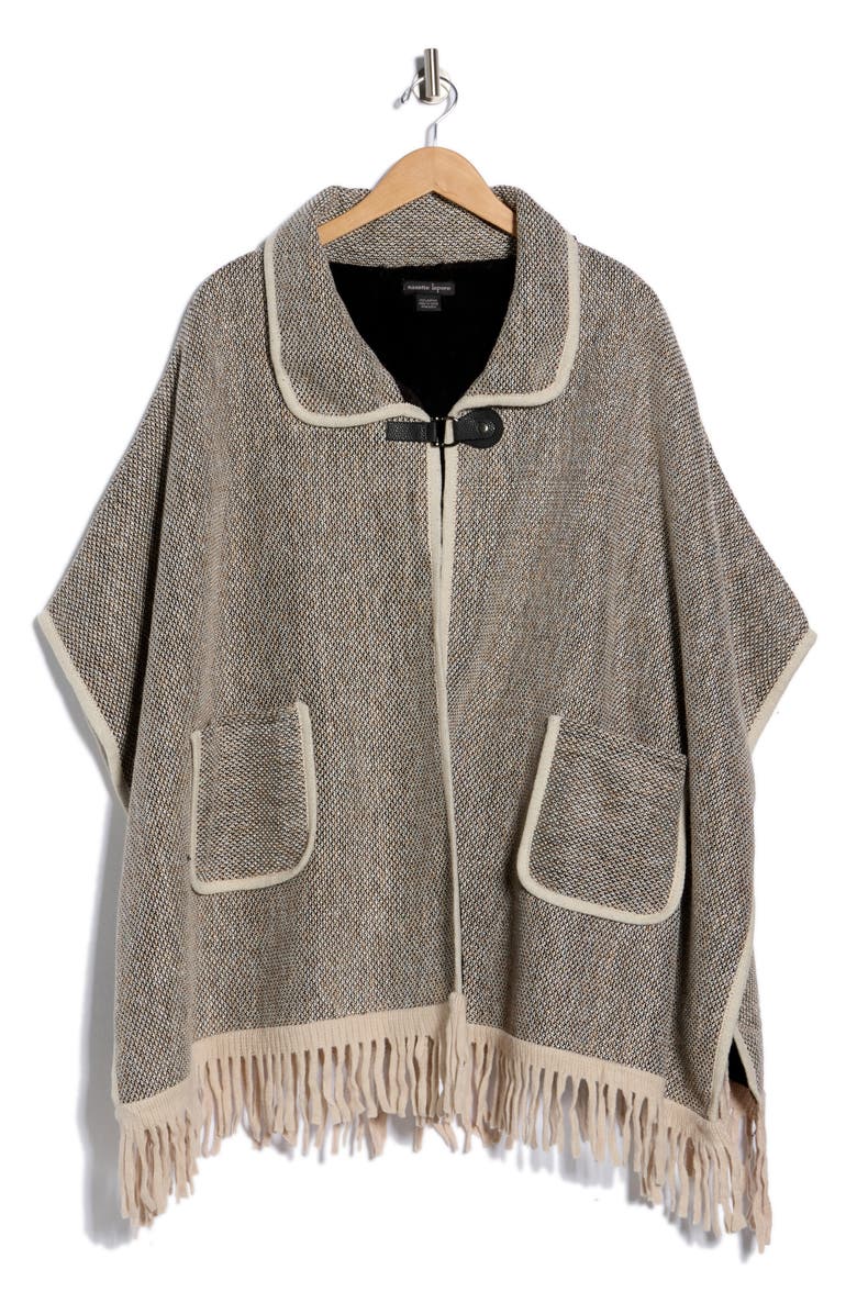 Nanette Lepore Faux Fur Lined Jacquard Ruana, Alternate, color, Brown