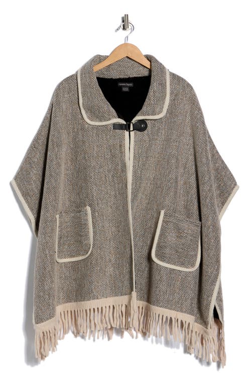 Nanette Lepore Faux Fur Lined Jacquard Ruana In Brown