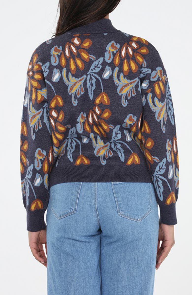 RAIN AND ROSE Floral Quarter Zip Sweater, Alternate, color, Navy