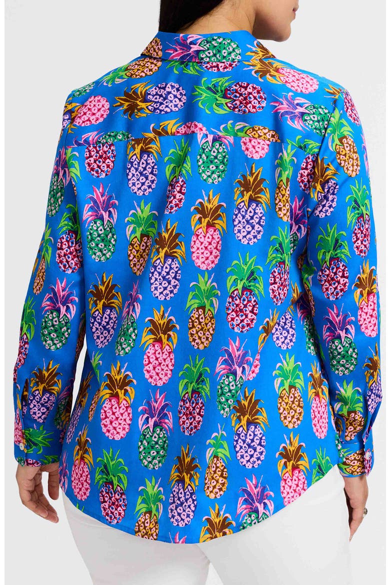 Zoey Pineapple Print Cotton Button-Up Shirt, Alternate, color, BLUE MULTI