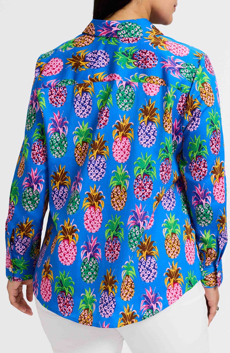 Foxcroft Zoey Pineapple Print Cotton Button-Up Shirt, Alternate, color, Blue Multi