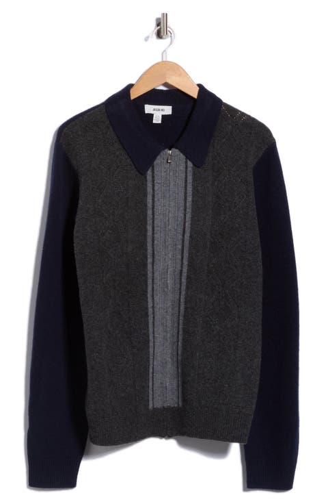 Striped Full Zip Wool Cardigan