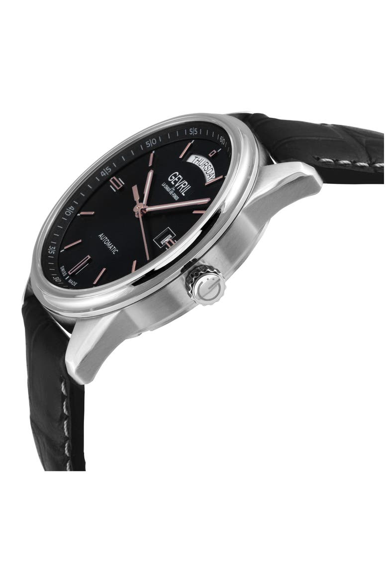 Excelsior Croc Embossed Leather Strap Watch, 42mm, Alternate, color, BLACK