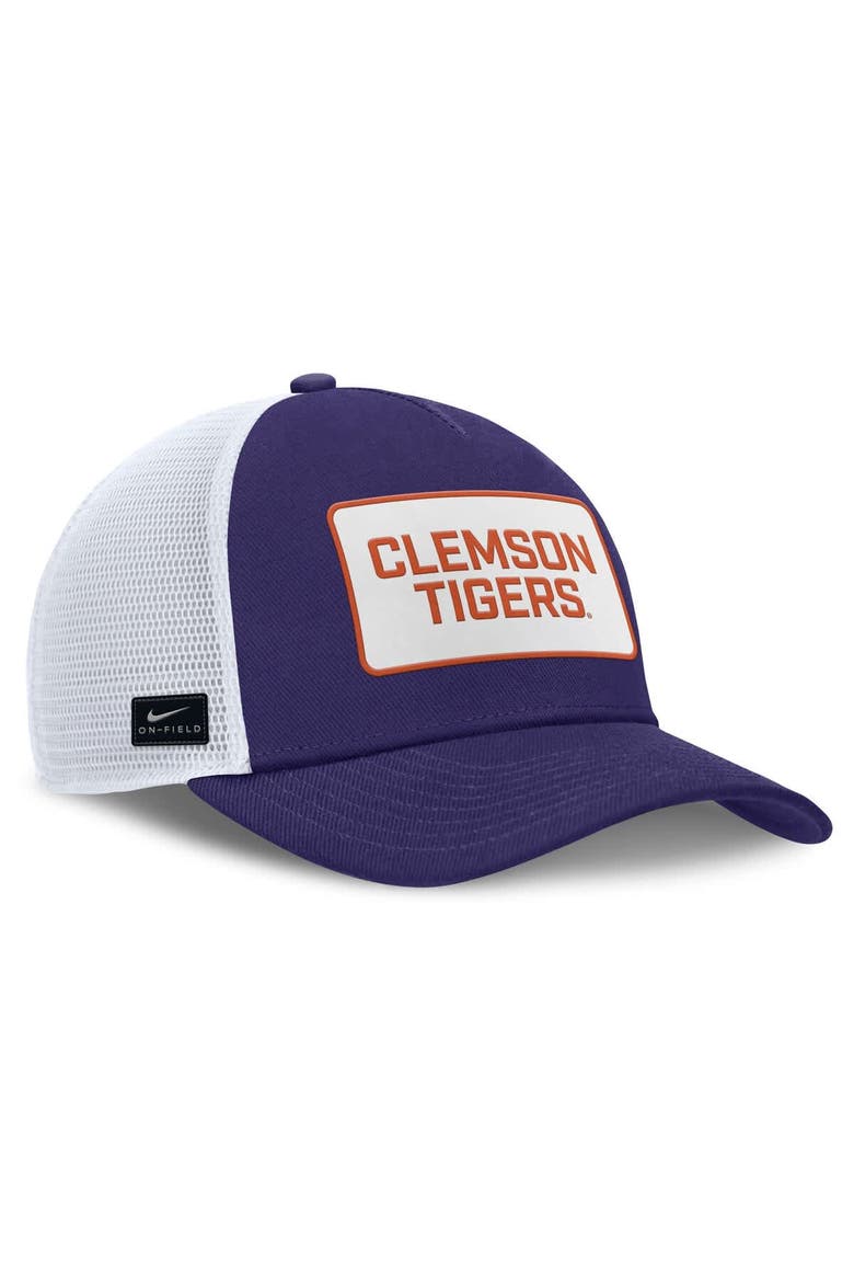 Men's Nike Purple/White Clemson Tigers 2025 On-Field Rise Patch Trucker Adjustable Hat, Alternate, color, Purple