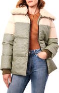 Bernardo Mixed Media Faux Fur Trim Puffer Jacket
