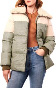 Bernardo Mixed Media Faux Fur Trim Puffer Jacket