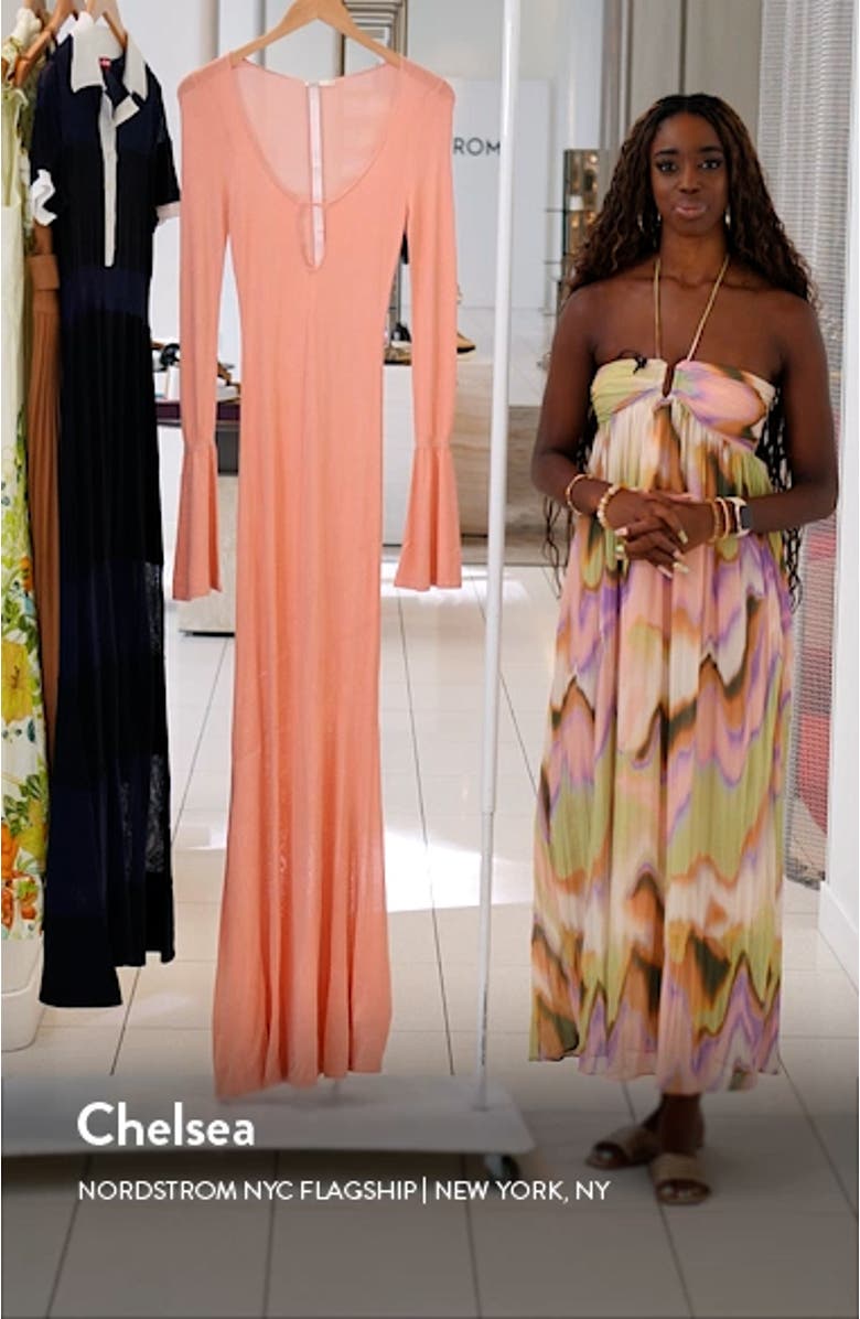 Sereia Metallic Cutout Long Sleeve Knit Maxi Dress, sales video thumbnail