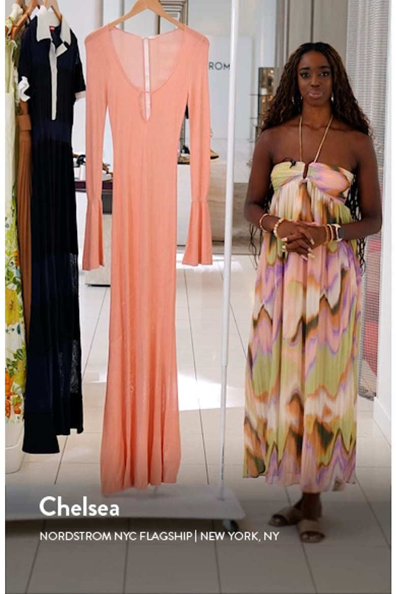 Sereia Metallic Cutout Long Sleeve Knit Maxi Dress video