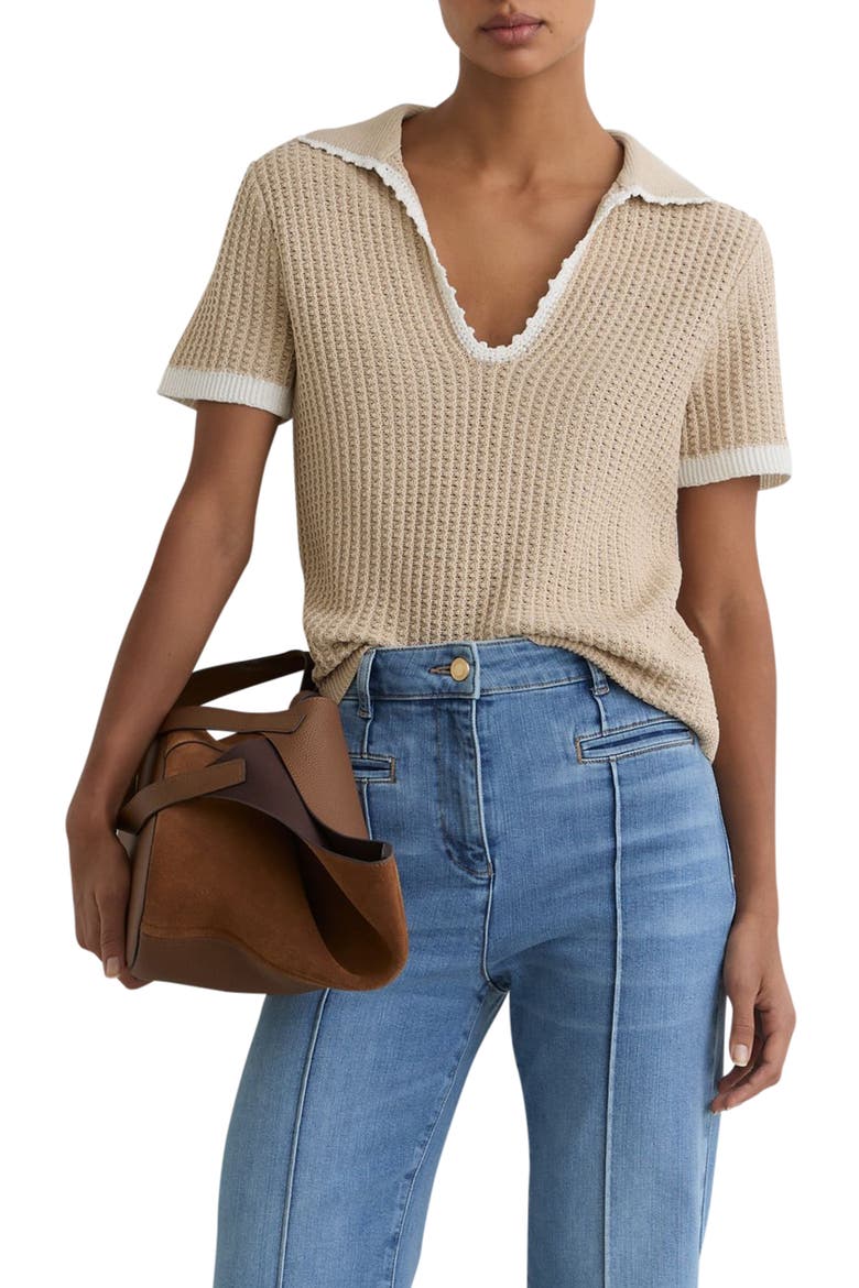 Ottilie Split Neck Knit Top, Main, color, NEUTRAL/WHITE