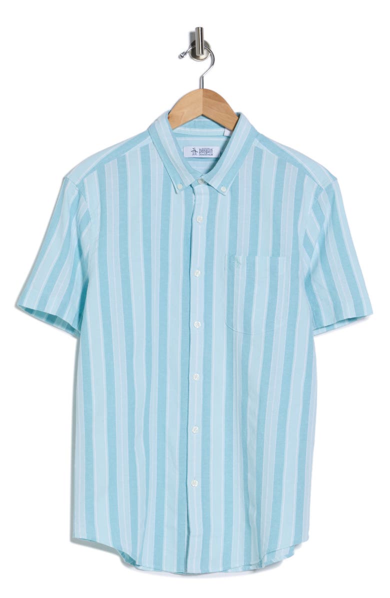 Original Penguin Stripe Cotton Button-Up Shirt, Main, color, Plume