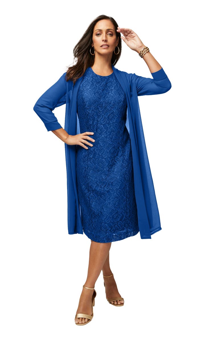 Jessica London 2-Piece Lace Jacket Dress, Main, color, Dark Sapphire