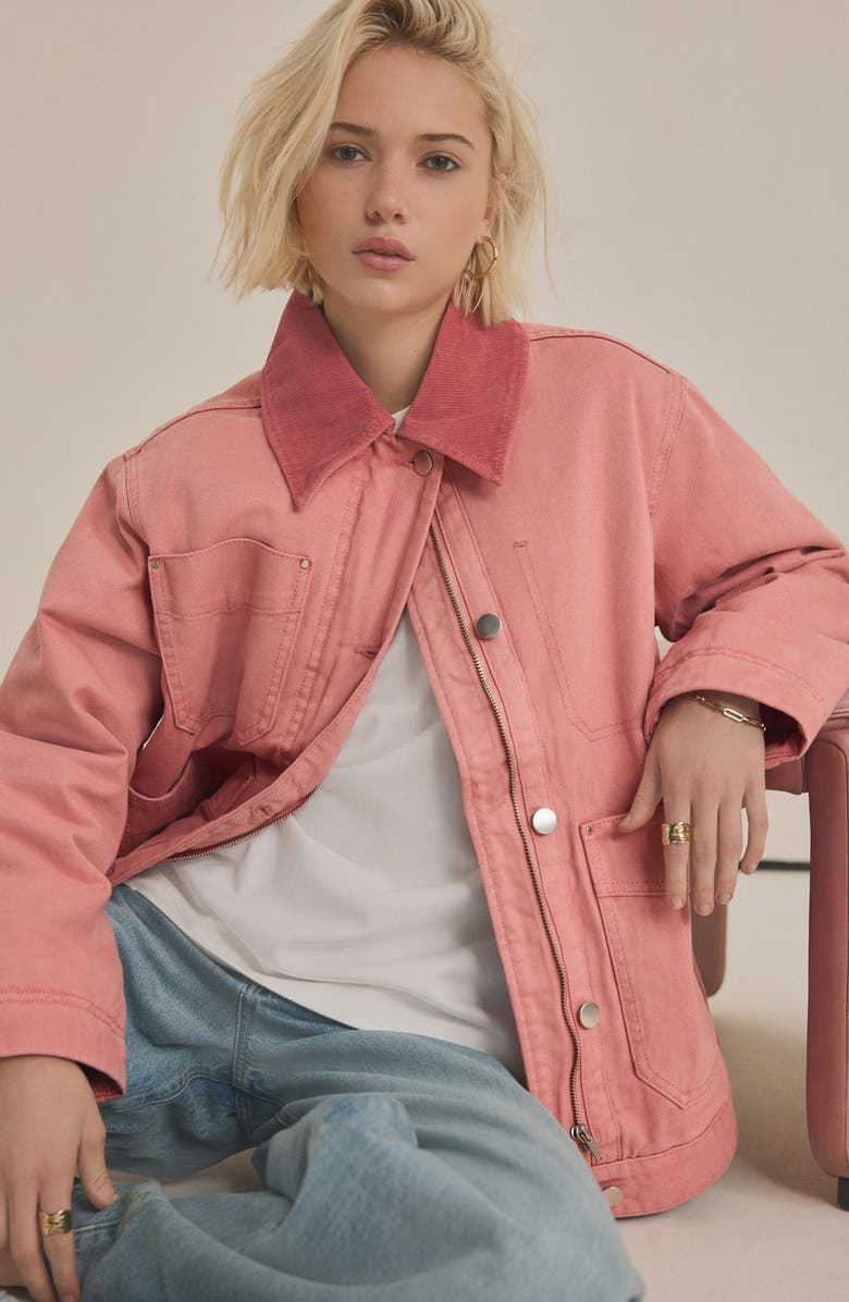 NEXT Corduroy Collar Zip Denim Jacket, Alternate, color, 