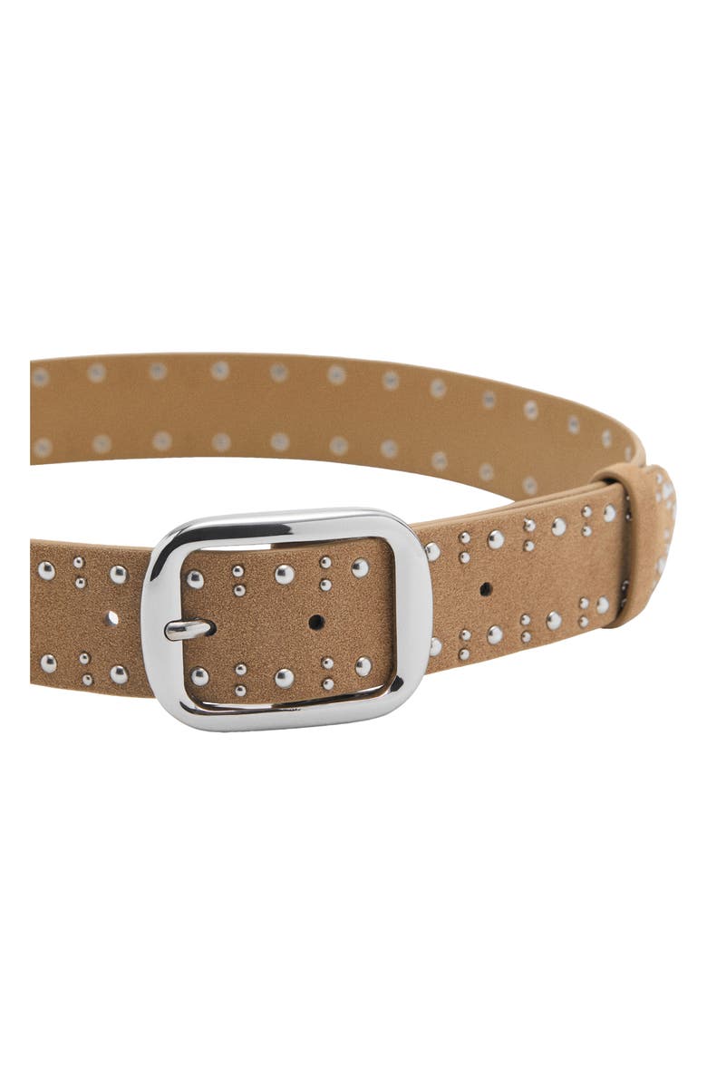 MANGO Stud Suede Belt, Alternate, color, Sand