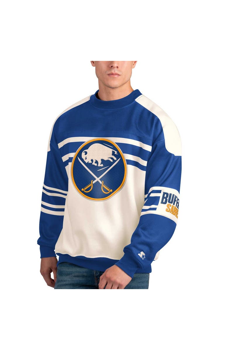 STARTER Men's Starter White Buffalo Sabres Defense Fleece Crewneck Pullover Sweatshirt, Alternate, color, White