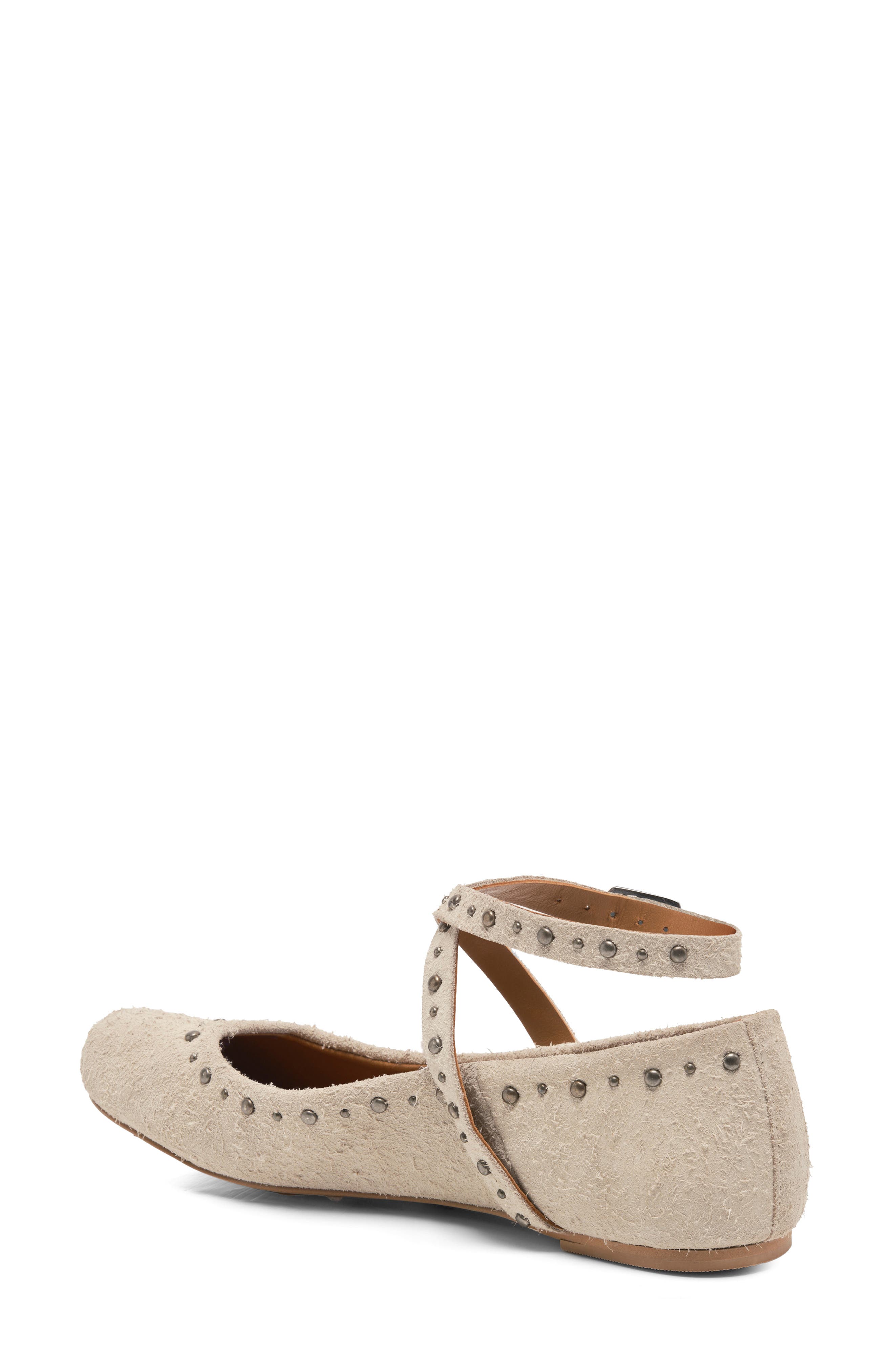 Grace Ankle Strap Ballet Flat, Alternate, color, SAND HAIRY SUEDE