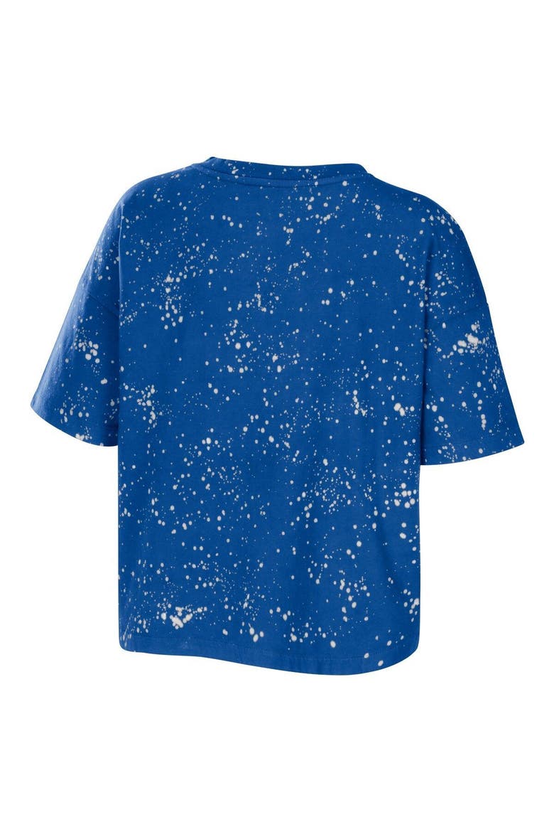 Women's WEAR by Erin Andrews Royal Florida Gators Bleach Wash Splatter Cropped Notch Neck T-Shirt, Alternate, color, Royal