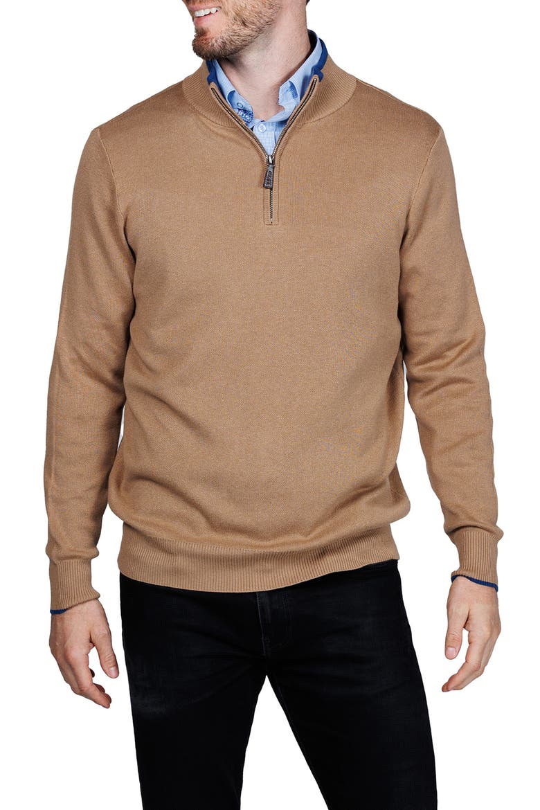 Fine Knit Quarter Zip Sweater, Main, color, CAMEL