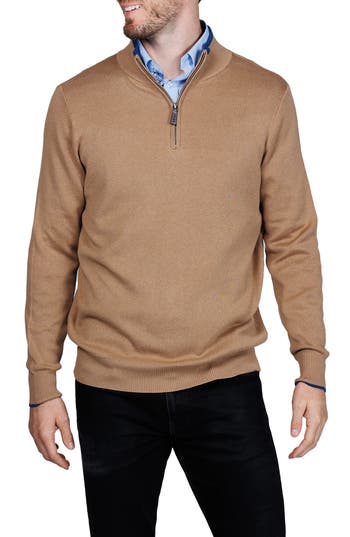 Tailorbyrd Fine Knit Quarter Zip Sweater In Brown
