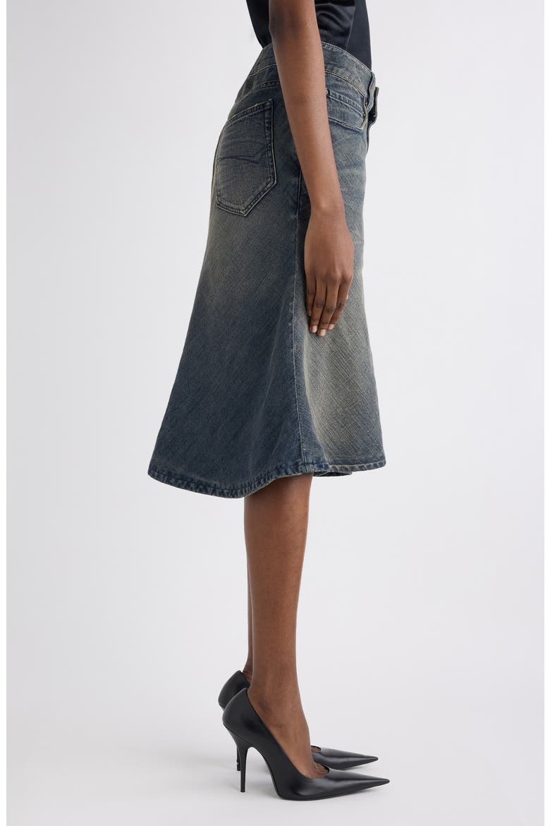 Denim A-Line Midi Skirt, Alternate, color, NAVY/ GREEN/ YELLOW