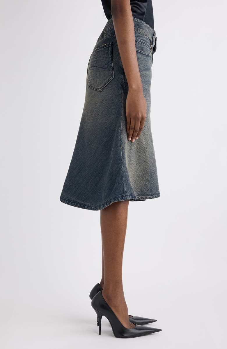 Balenciaga Denim A-Line Midi Skirt, Alternate, color, Navy/ Green/ Yellow
