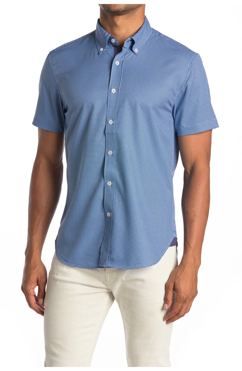 CONSTRUCT Geo Print Short Sleeve Slim Fit Four-Way Stretch Shirt, Main, color, 