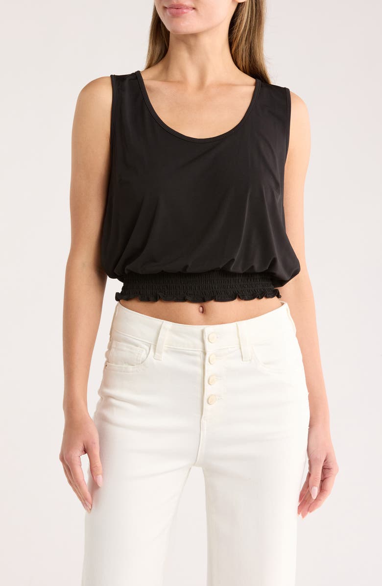Ellen Tracy Smocked Tank, Main, color, Flat Black