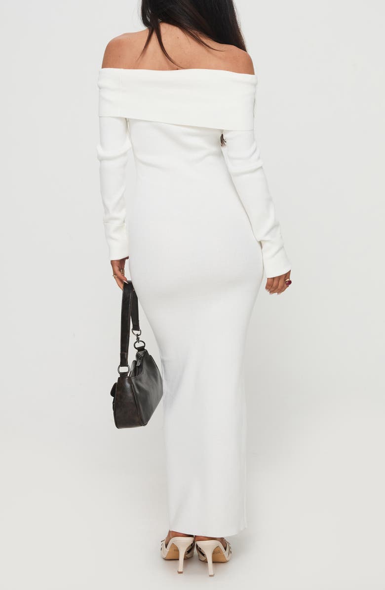 Petal & Pup Archie Off the Shoulder Long Sleeve Rib Maxi Sweater Dress, Alternate, color, White