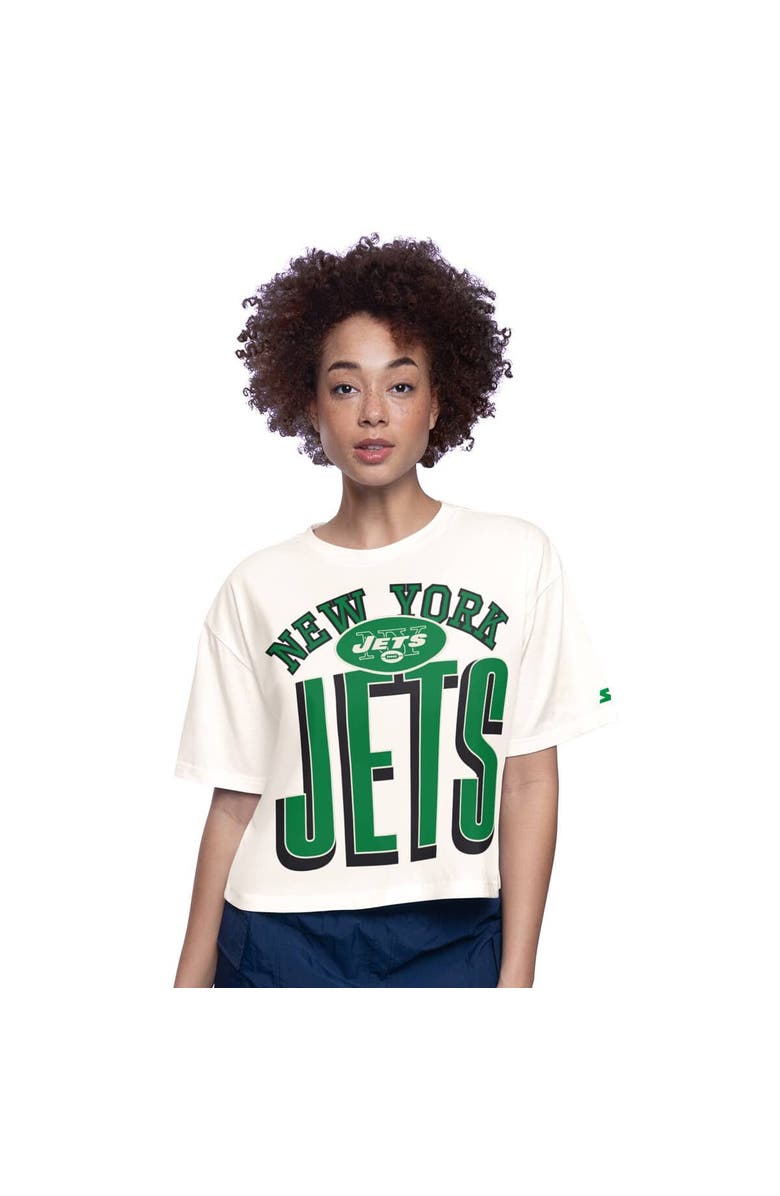 STARTER Women's Starter White New York Jets Throwback Play the Ball Boxy Cropped T-Shirt, Alternate, color, White