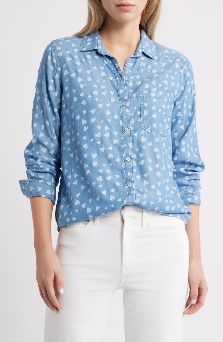beachlunchlounge Cassie Chambray Button-Up Shirt, Main, color, Puppy Love