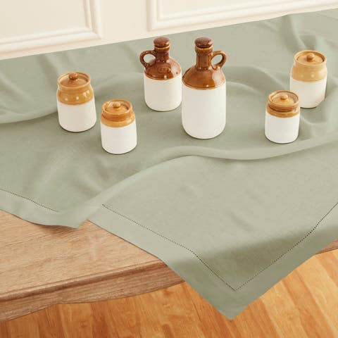 Linen Table Throw - Classic Hemstitch, 52" x 52" Inch, 52" x 52" Inch
