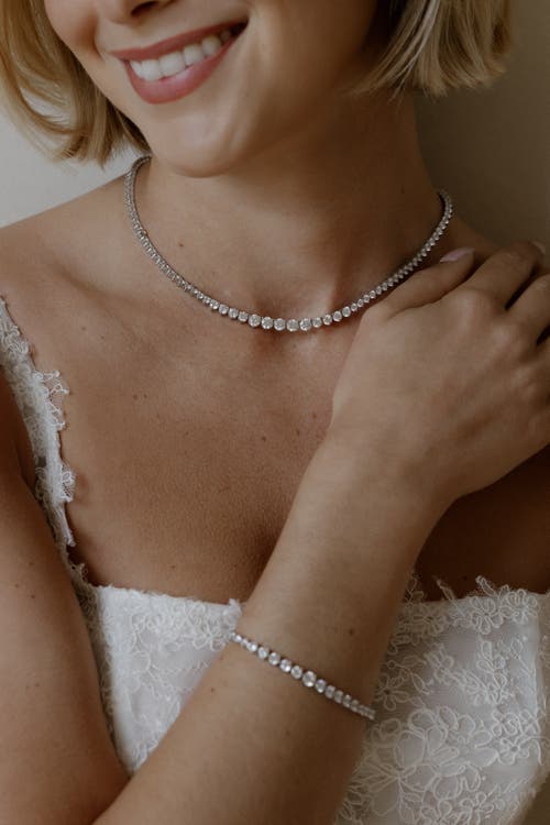 Untamed Petals High Society Tennis Necklace In Metallic