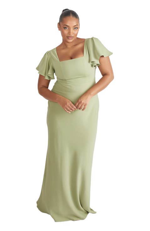 Square Neck Crepe Bridesmaid Dress