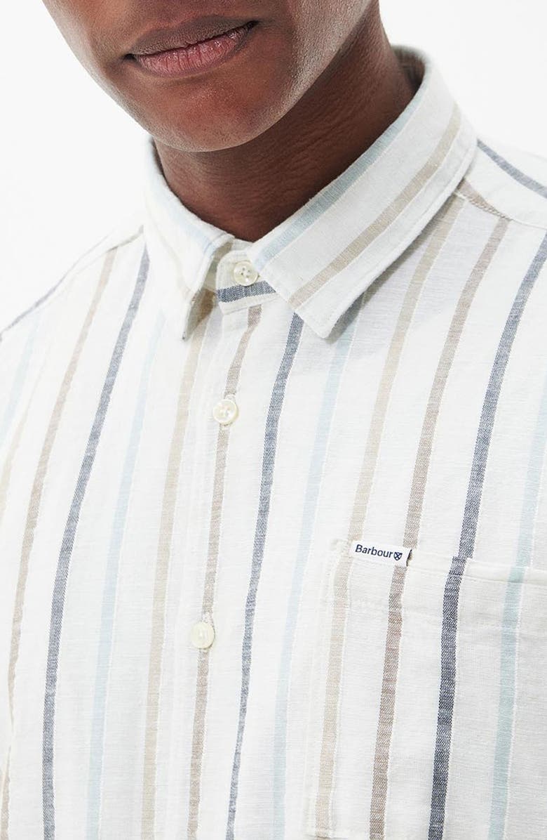 Barbour Roker Stripe Short Sleeve Cotton & Linen Button-Up Shirt, Alternate, color, 