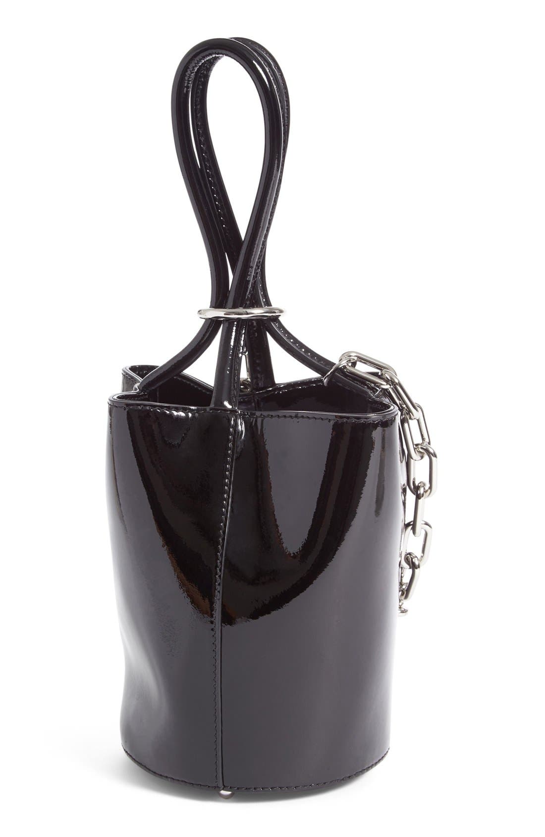 Mini Roxy Patent Leather Bucket Bag, Alternate, color, BLACK