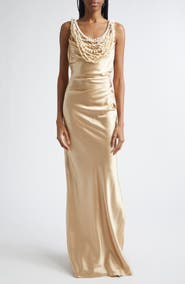 Balmain Shell Garland Draped Silk Gown