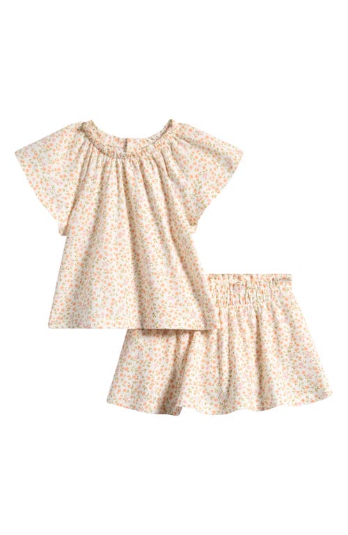 Nordstrom Babies'  Print Cotton Flutter Sleeve Top & Skort Set In Ivory Egret Windswept Floral