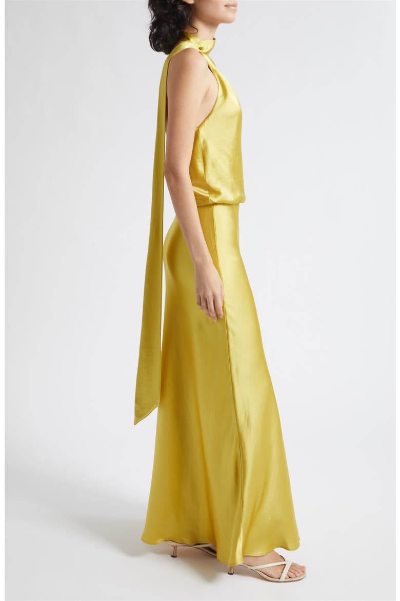 Estelle Crepe Back Satin Asymmetric Halter Neck Dress, Alternate, color, CITRON