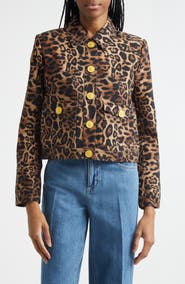 L'AGENCE Nyx Leopard Print Crop Jacket