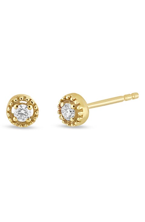 Icon 18K Yellow Gold Diamond Milgrain Stud Earrings