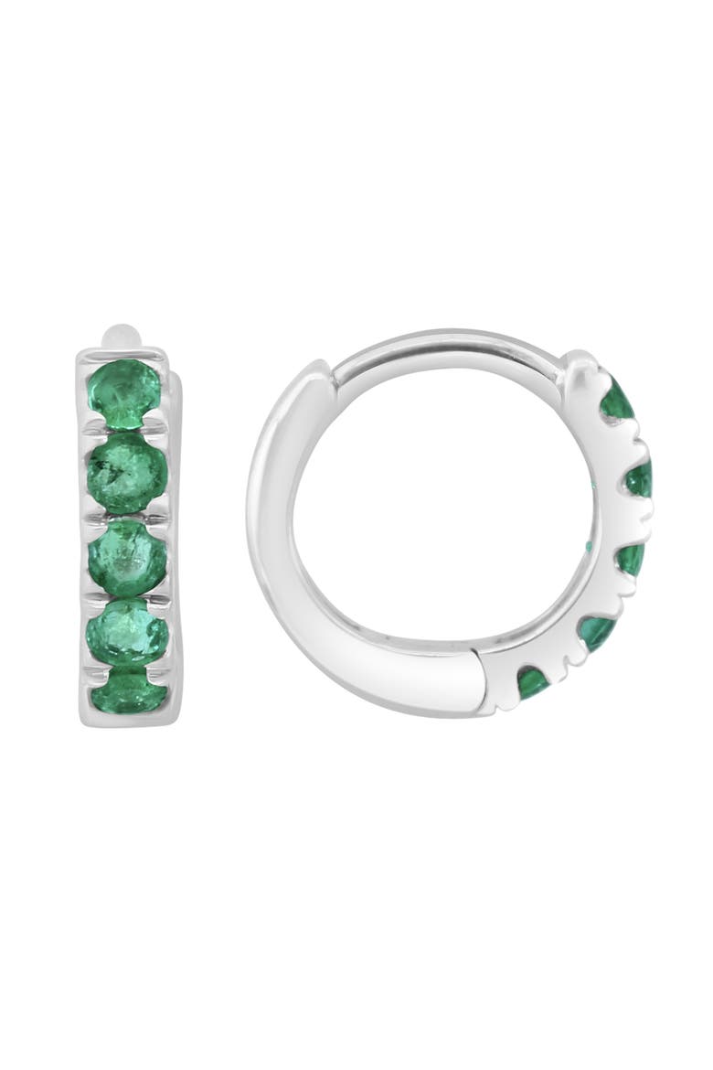 Emerald Huggie Hoop Earrings, Main, color, GREEN